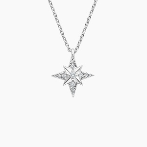 Women's Round Cut Diamond Star Shaped Pendant Necklace In 14K