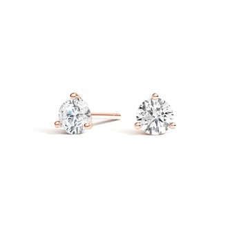 Three-prong Martini Round Diamond Stud Earrings in 14K Rose Gold