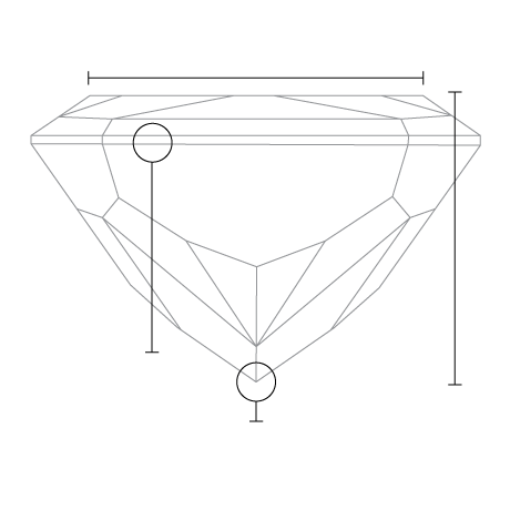 1.0 Carat Radiant Diamond side view with measurements