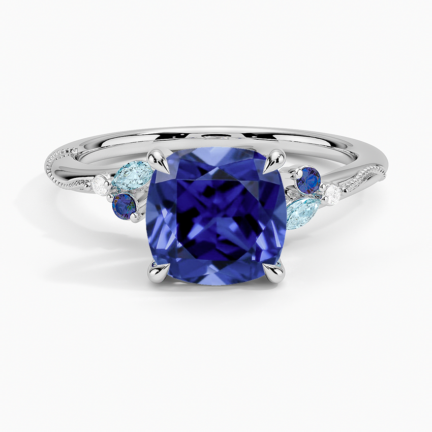 Sapphire Camellia Indigo Milgrain Ring In K White Gold