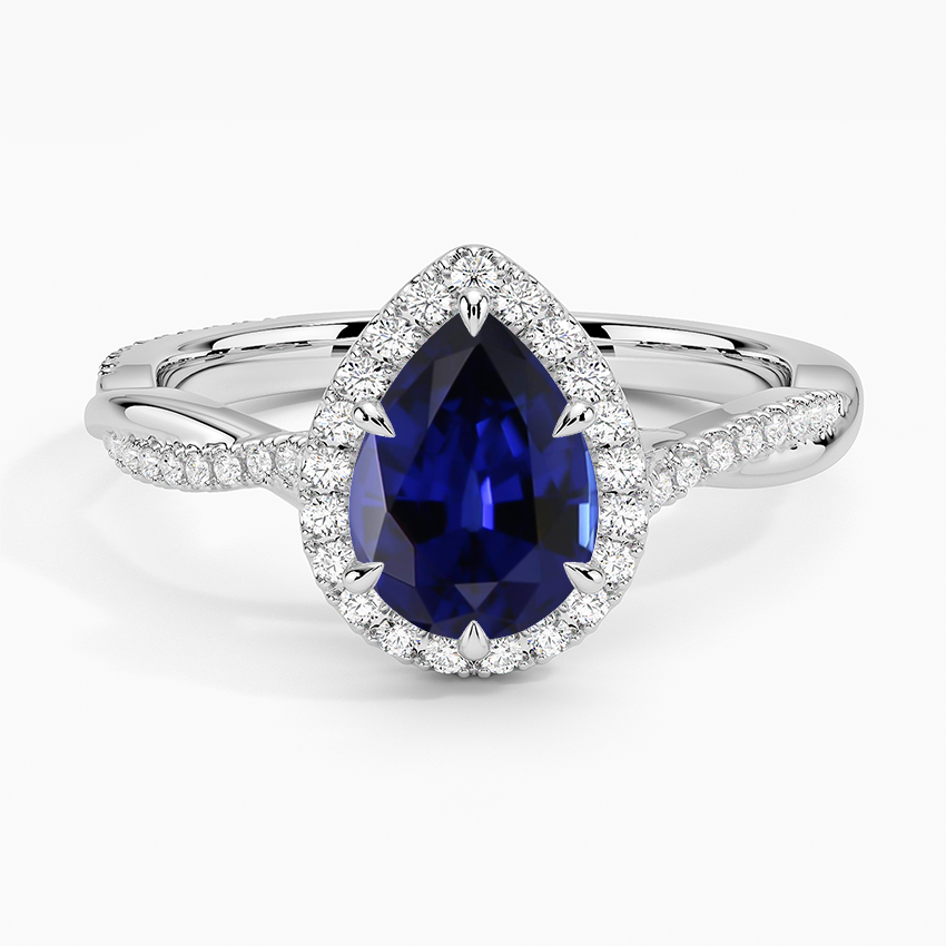 Lab Grown Sapphire Petite Twisted Vine Halo Diamond Ring Ct Tw