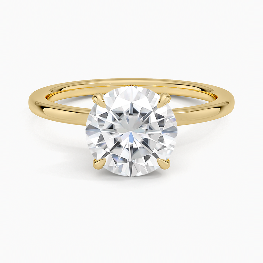 Moissanite Secret Halo Diamond Ring in 18K Yellow Gold