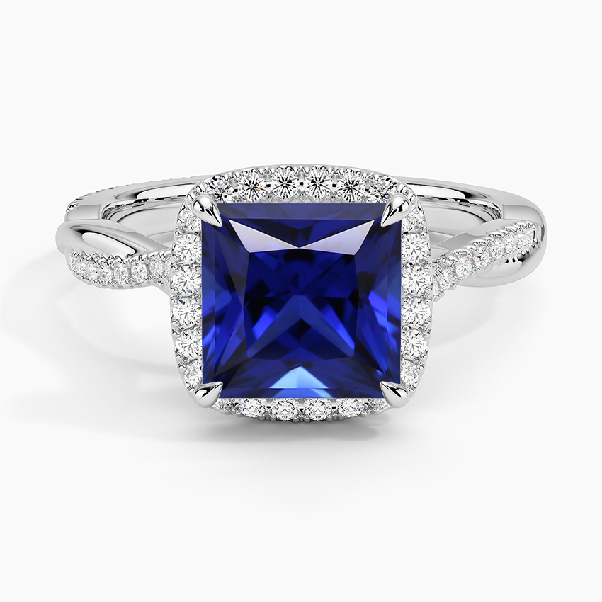 Lab Grown Sapphire Petite Twisted Vine Halo Diamond Ring 1 4 Ct Tw