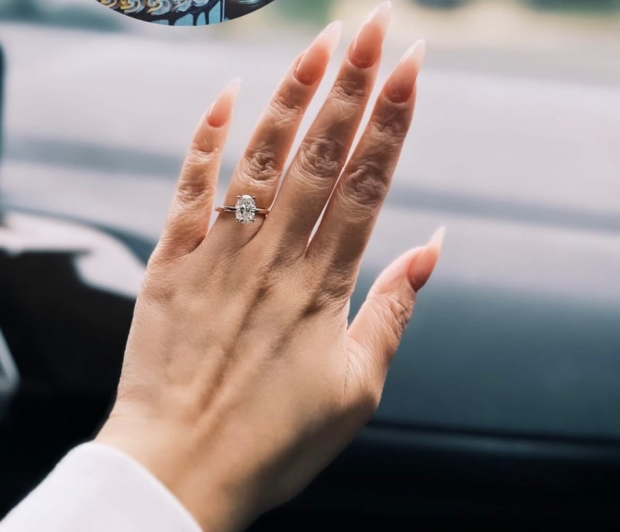 Oval diamond ring on hand