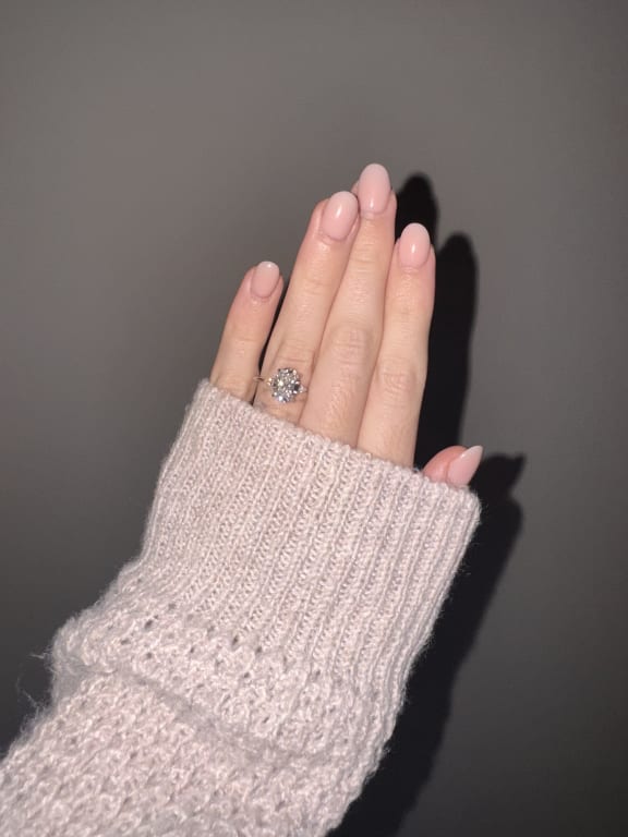 Oval diamond ring on hand