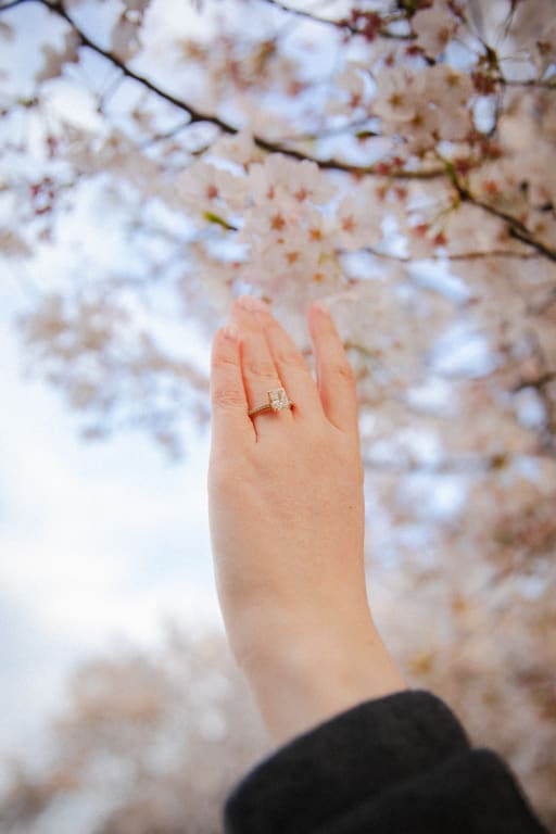 Oval diamond ring on hand