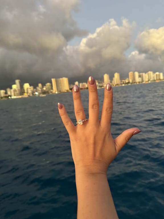 Oval diamond ring on hand