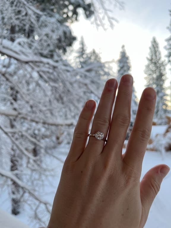 Oval diamond ring on hand