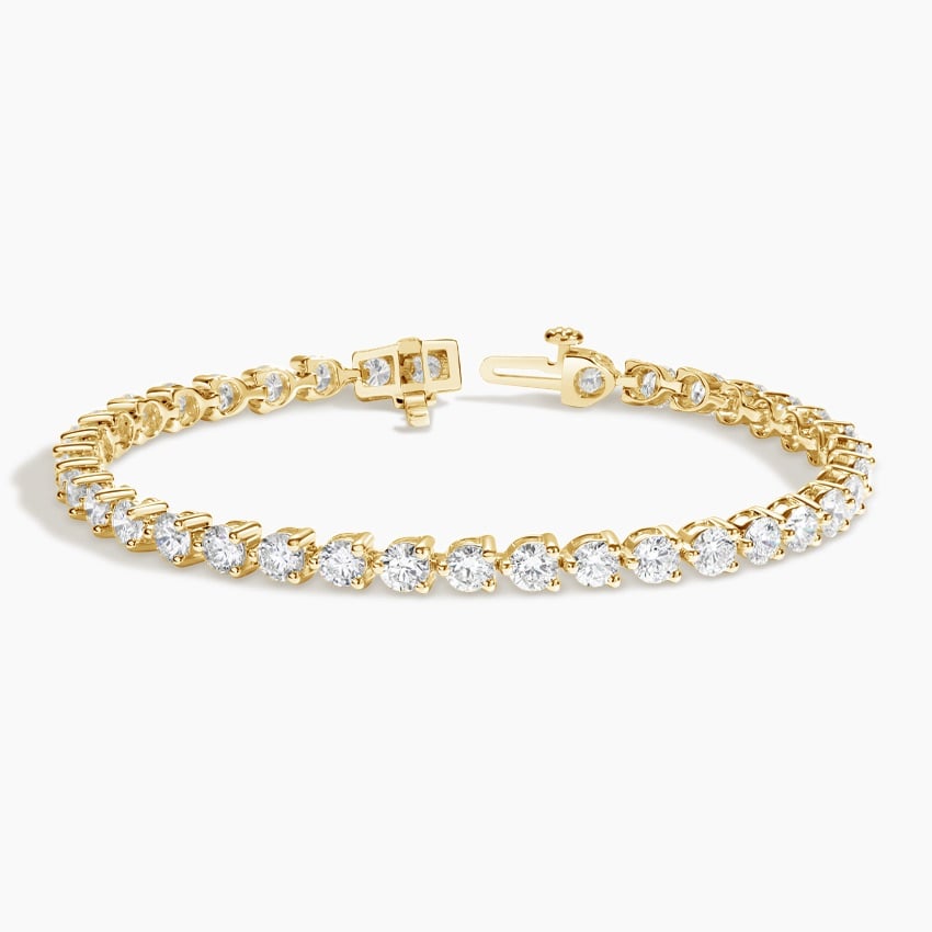 K Yellow Gold Three Prong Diamond Tennis Bracelet Seven Carats