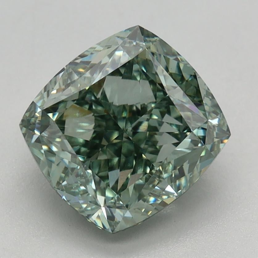 2.02 Ct. Fancy Vivid Green Cushion Lab Grown Diamond