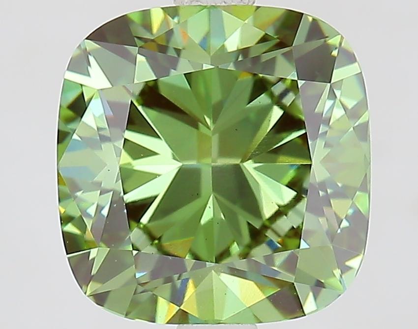 3.03 Ct. Fancy Vivid Green Cushion Lab Grown Diamond