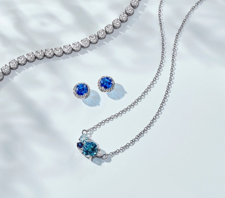 Silver diamond and sapphire Wedding Jewelry