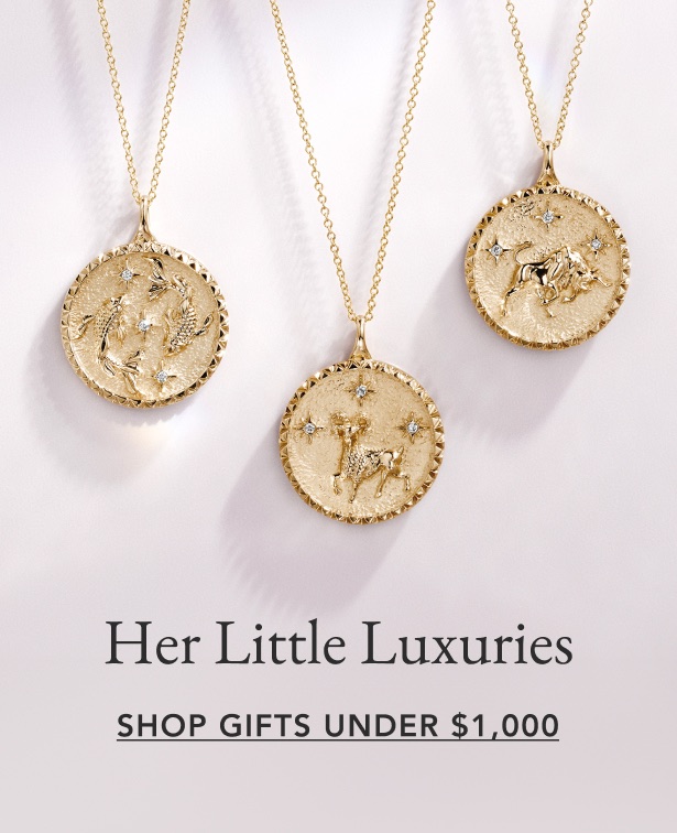 Gold, diamond, zodiac medallion necklaces.