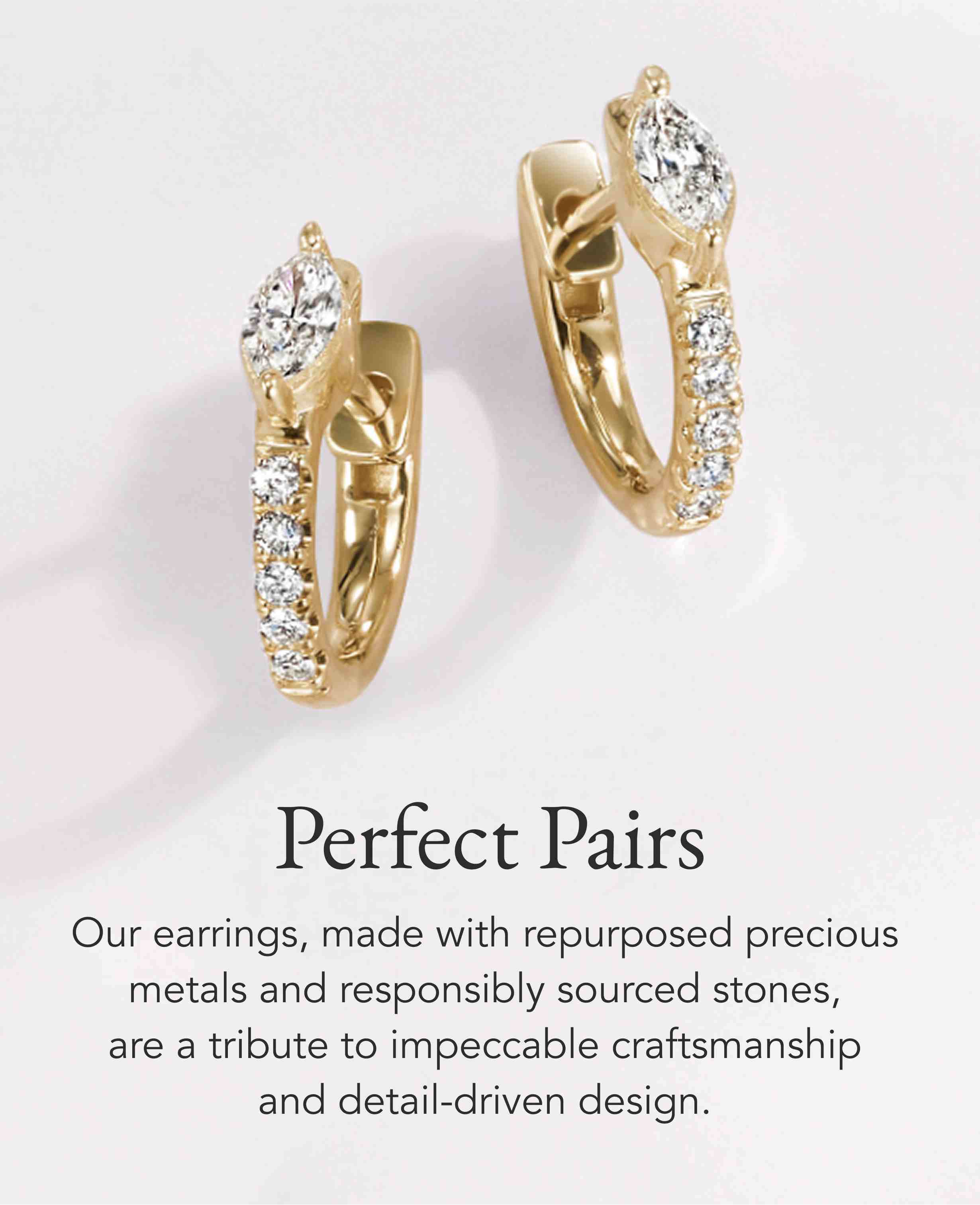 Gold diamond hoop earrings.