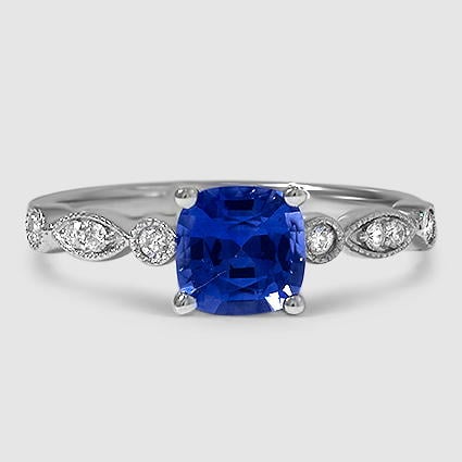 Sapphire Tiara Diamond Ring In 18K White Gold