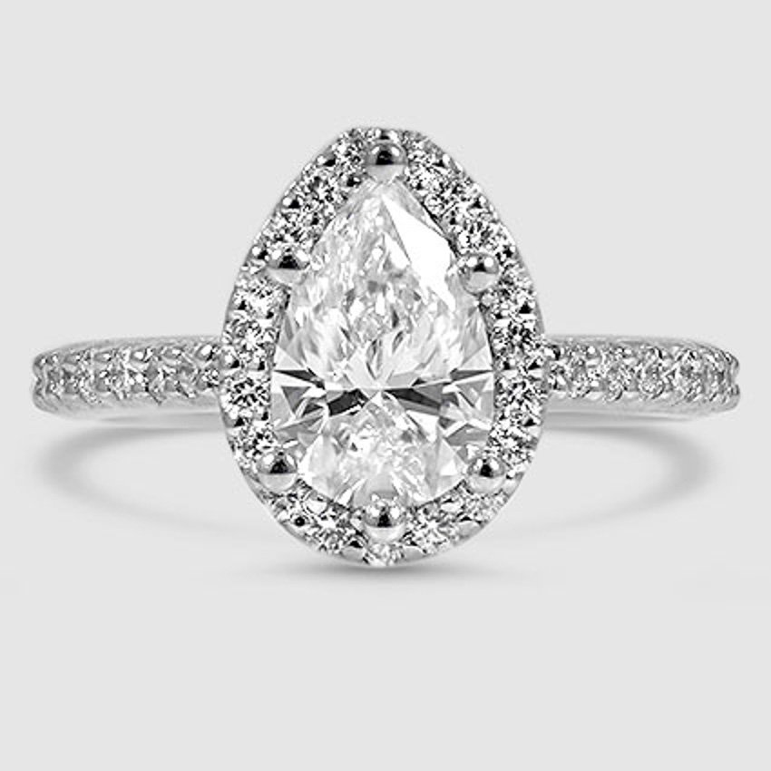 18K White Gold Fancy Halo Diamond Ring with Side Stones