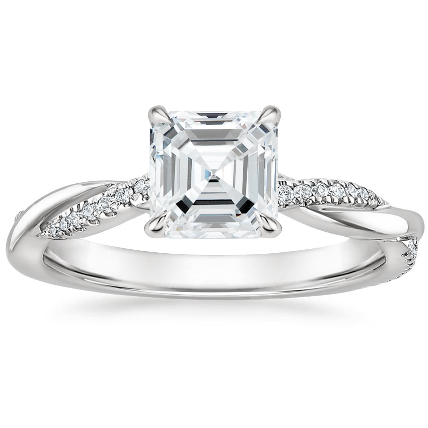 K White Gold Petite Twisted Vine Hidden Halo Diamond Ring