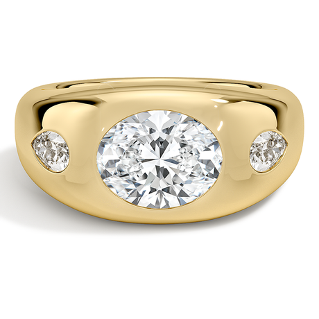 18K Yellow Gold Sloane Flush Set Three Stone Diamond Dome Ring