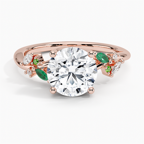 14K Rose Gold Arden Diamond Ring with Lab Emerald Accents