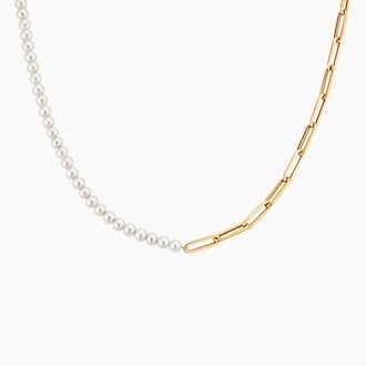 Half Cultured Pearl and Paperclip Chain Necklace - Brilliant Earth