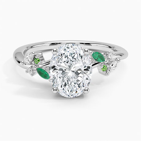 18K White Gold Arden Diamond Ring with Lab Emerald Accents