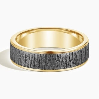 Alder 6.5mm Black Wedding Ring in 18K Yellow Gold