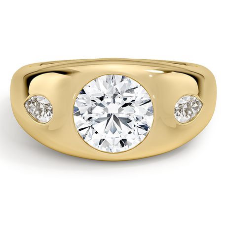 18K Yellow Gold Sloane Flush Set Three Stone Diamond Dome Ring