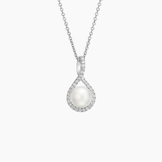 Cultured Pearl Pavé Twist Pendant (6mm) - Brilliant Earth