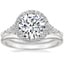 18K White Gold Nadia Halo Diamond Ring with Petite Curved Wedding Ring