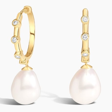 Gina Baroque Cultured Pearl and Diamond Drop Huggie Earrings - Brilliant Earth