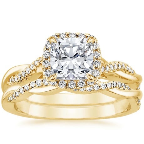 18K Yellow Gold Petite Twisted Vine Halo Diamond Bridal Set (1/3 ct. tw.)