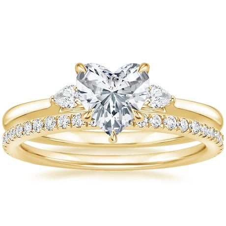 18K Yellow Gold Perfect Fit Three Stone Pear Diamond Ring with Luxe Ballad Diamond Ring