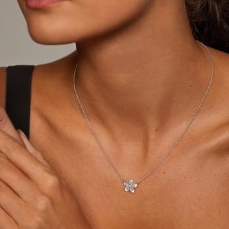 Plumeria Lab Diamond Pendant Necklace