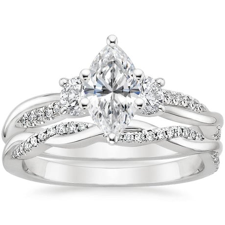 18K White Gold Three Stone Petite Twisted Vine Diamond Bridal Set (1/2 ct. tw.)