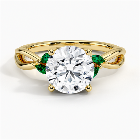 18K Yellow Gold Willow Ring With Lab Emerald Accents