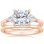 14K Rose Gold Luxe Trillion Cut Three Stone Diamond Ring with Petite Comfort Fit Wedding Ring