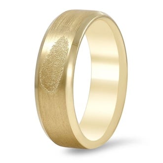 Custom Beveled Edge Matte Wedding Ring with Fingerprint Engraving