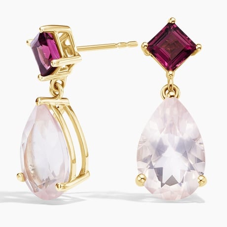 Pink Tourmaline and Quartz Drop Earrings