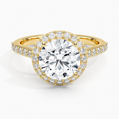 18K Yellow Gold Halo Diamond Ring with Side Stones (1/3 ct. tw.)