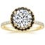 18K Yellow Gold Waverly Halo Diamond Ring with Black Diamond Accents, smalltop view