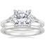 Platinum Luxe Trillion Cut Three Stone Diamond Ring with Petite Comfort Fit Wedding Ring