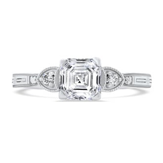 Custom Engraved Art Deco Three Stone Diamond Ring