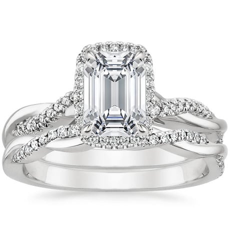 18K White Gold Petite Twisted Vine Halo Diamond Bridal Set (1/3 ct. tw.)