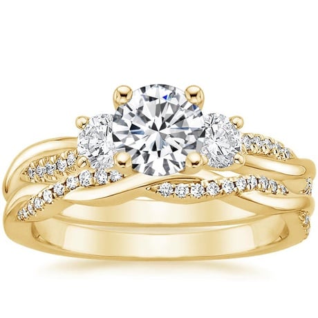 18K Yellow Gold Three Stone Petite Twisted Vine Diamond Bridal Set (1/2 ct. tw.)