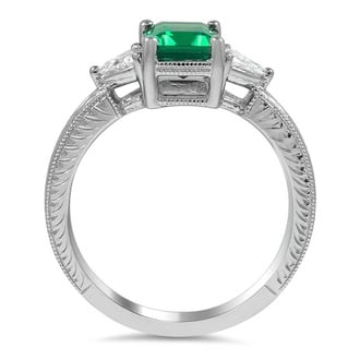 Custom Engraved Emerald Ring with Trillion Accents