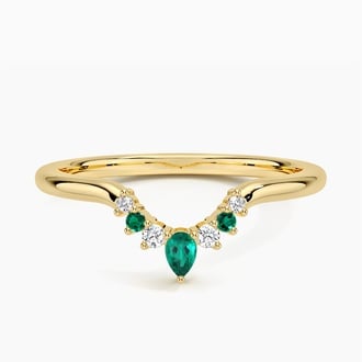 Contoured Lab Emerald and Diamond Ring