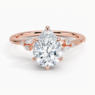 14K Rose Gold Camellia Milgrain Diamond Ring