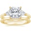 18K Yellow Gold Luxe Trillion Cut Three Stone Diamond Ring with Petite Comfort Fit Wedding Ring