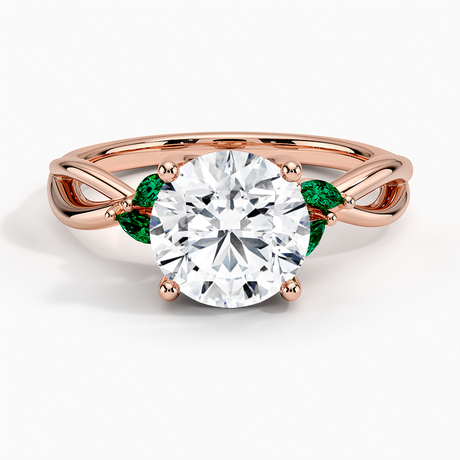 14K Rose Gold Willow Ring With Lab Emerald Accents