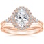 14K Rose Gold Nadia Halo Diamond Ring with Petite Curved Wedding Ring